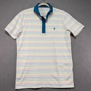 G/FORE Mens Stripe Performance Polo Shirt White Multi Color Palm Tree Size M